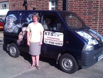 Christine Seymour, co-director of KTS Computers, by their company van